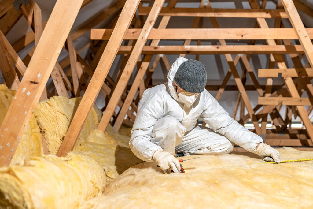 loft insulation with man working in roof